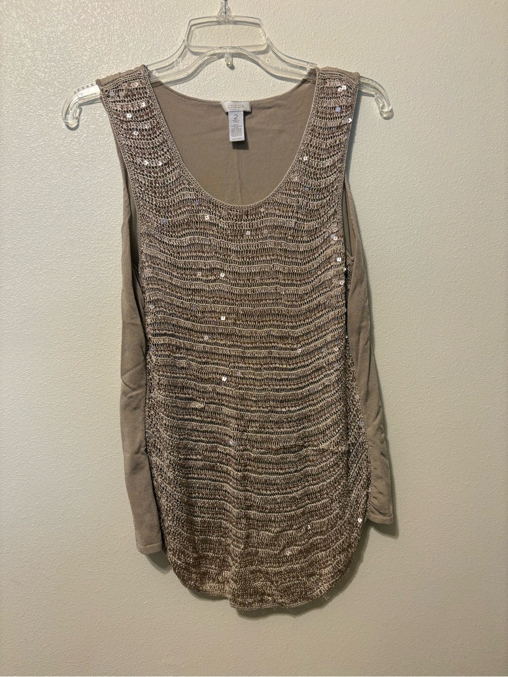 Chico's Taupe Sequin Knit Sleeveless Tunic